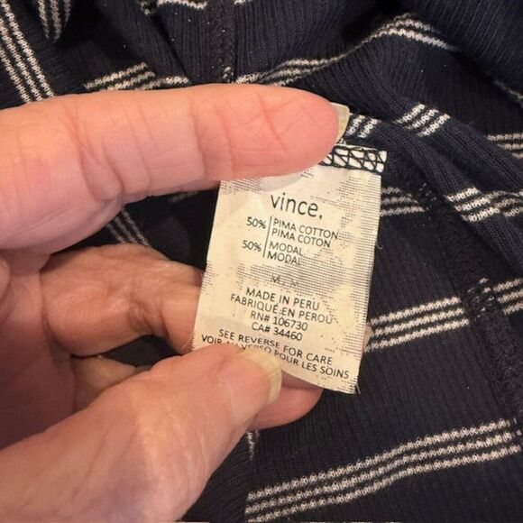 Vince Navy Blue and White Striped Ribbed Knit Long Tank Stretch Size Medium - Picture 5 of 9